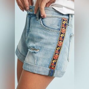 Pilcro and the Letterpress Light Blue Jean Shorts with Embroidered Trim